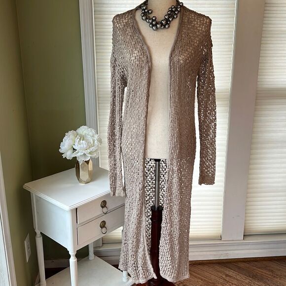 Forever 21 open knit neutral sweater Maxi length cover up Women’s S - Picture 2 of 11